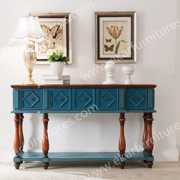 Small Furniture Console Table With 3 Drawers in Blue